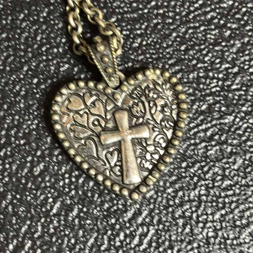 Hallmark Faith Love Cross Stainless Steel Embossed Chain Necklace